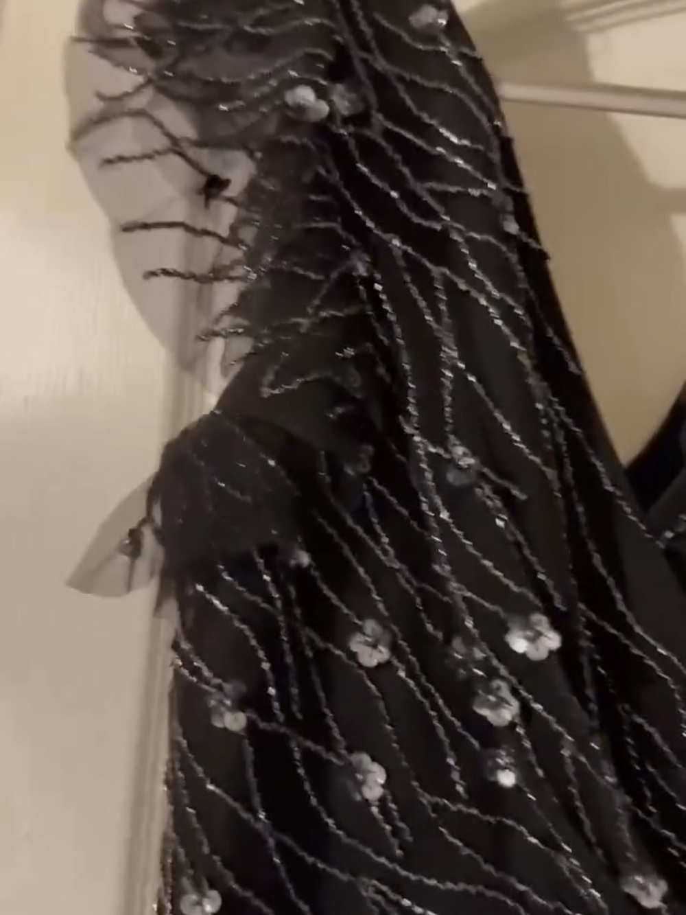 Adrianna Papell Black Beaded Midi Dress with V-Neck - Picture 2 of 6
